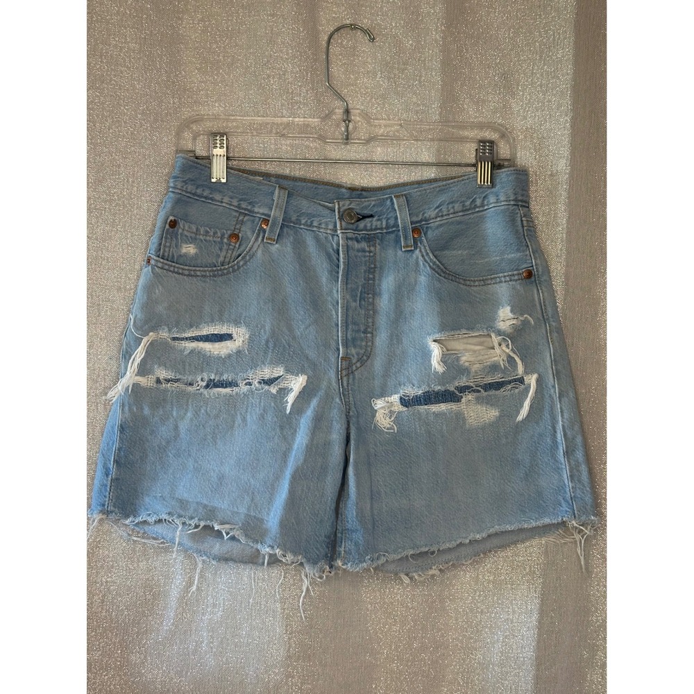 Levi's Denim Shorts Distressed Ripped High‎ Waist Light Wash Women's W27